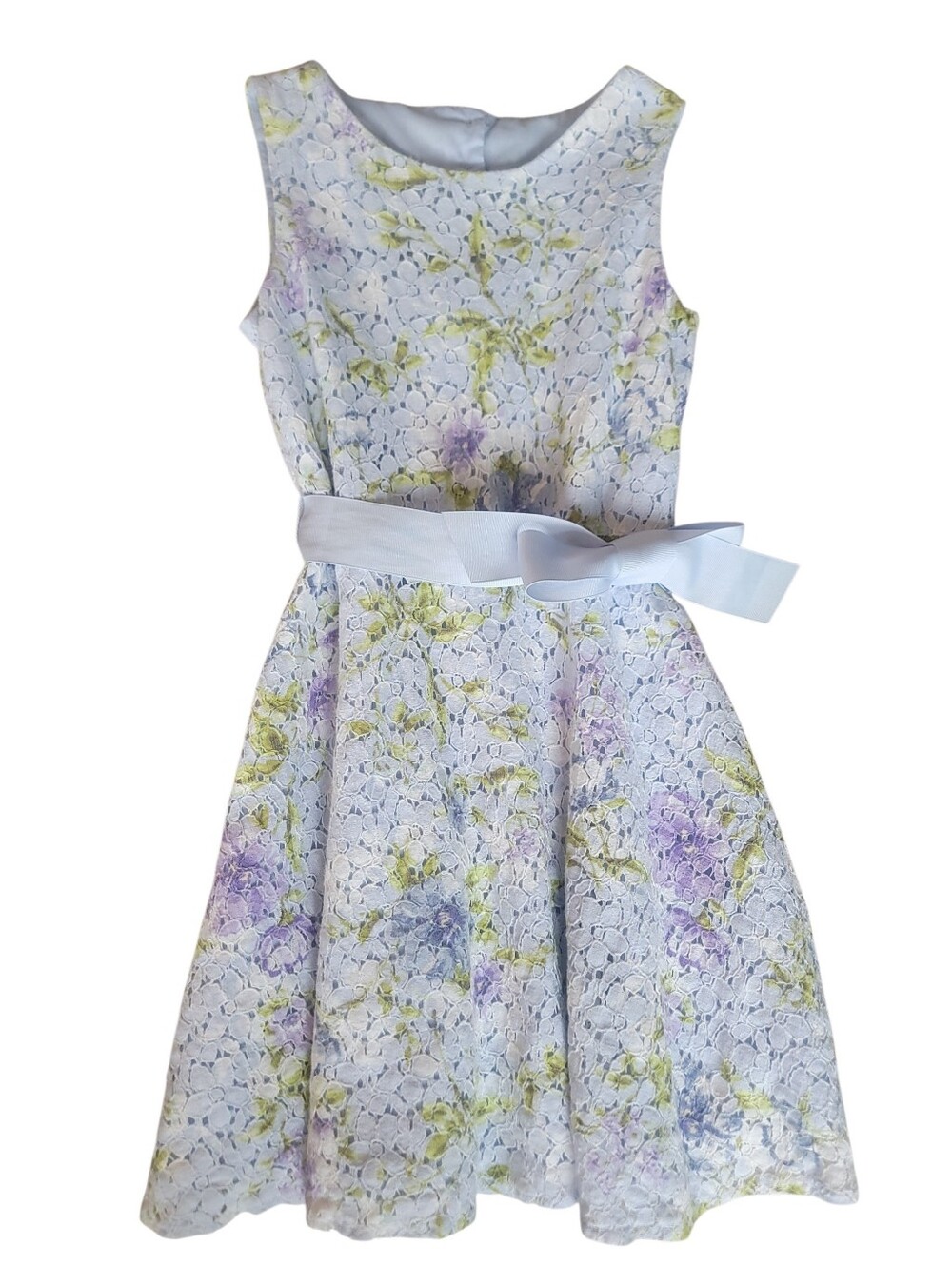 The Children's Place Girls Floral Lace A-Line Dress Light Blue Purple Size 8